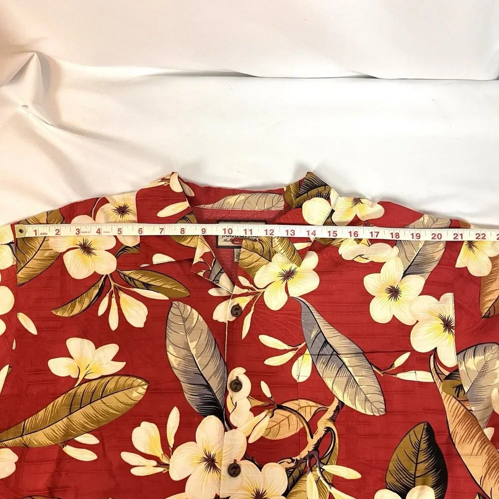 Jamaica Jaxx 100% Silk Hawaiian Shirt Men’s L Red Floral Aloha Boho